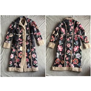 Johnny Was Juko Sherpa Long Coat Floral 